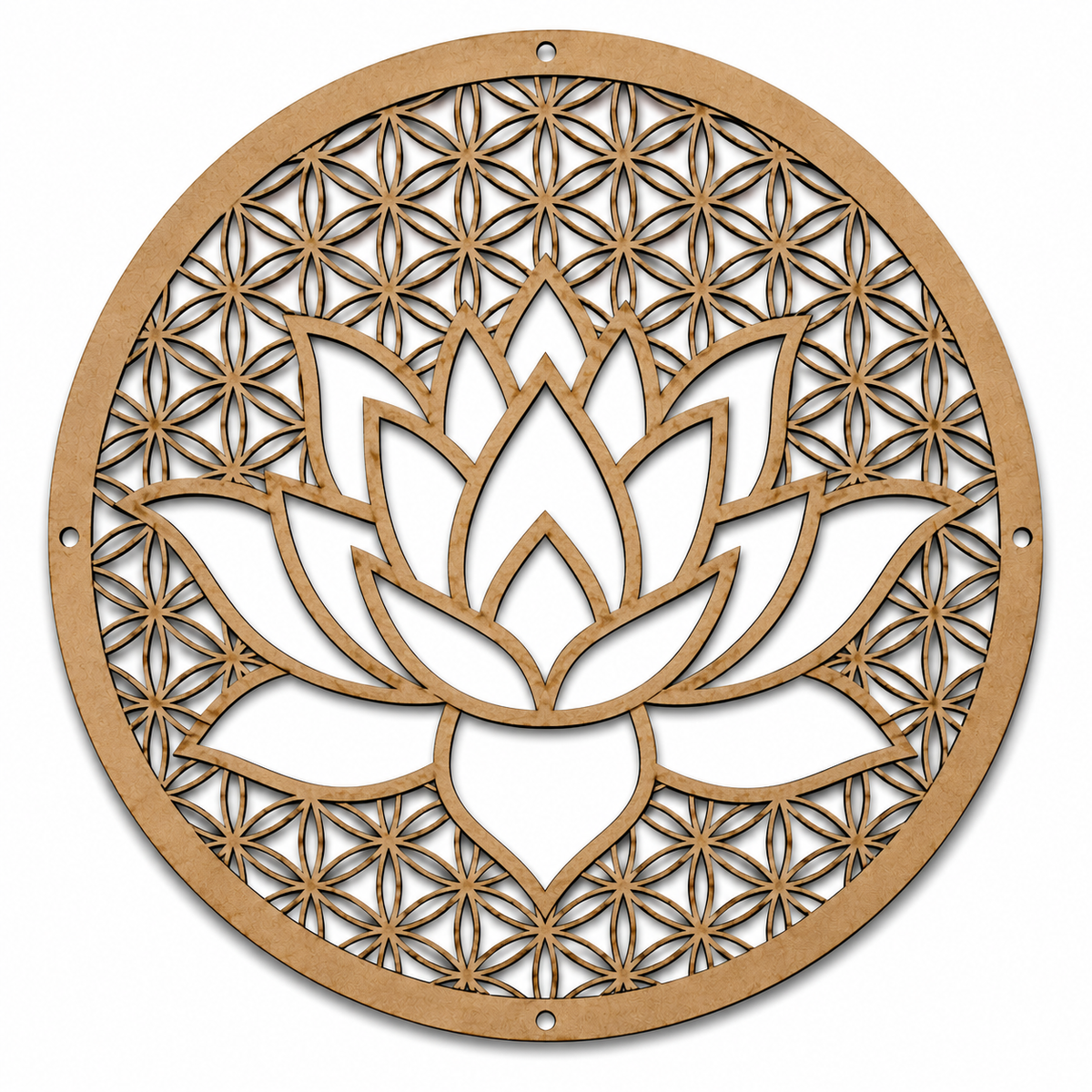 Lotus Mandala MDF wooden cutout for DIY wall décor and creative craft projects.