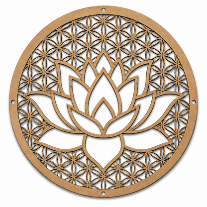 Lotus Mandala MDF wooden cutout for DIY wall décor and creative craft projects.