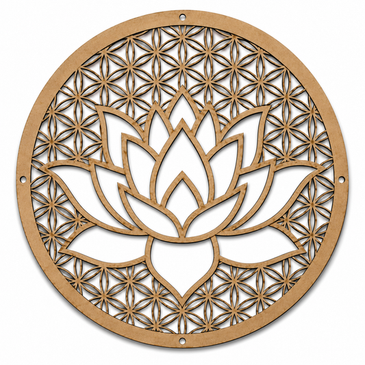 Lotus Mandala MDF wooden cutout for DIY wall décor and creative craft projects.