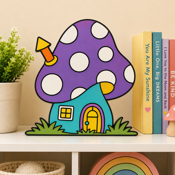 Mushroom house MDF wooden cutout for woodland-themed crafts, painting, resin art and DIY home décor