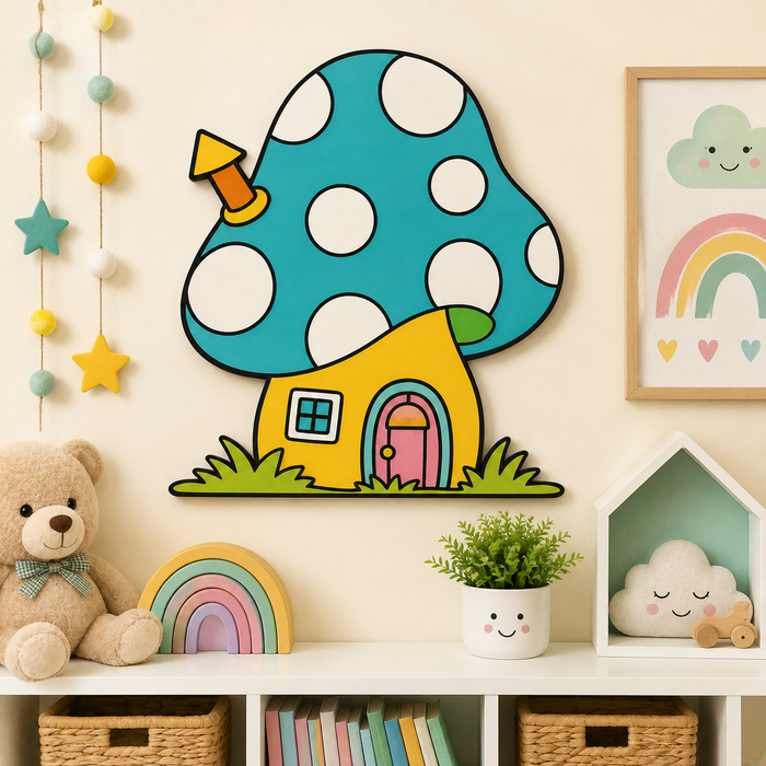 Mushroom house MDF wooden cutout for woodland-themed crafts, painting, resin art and DIY home décor