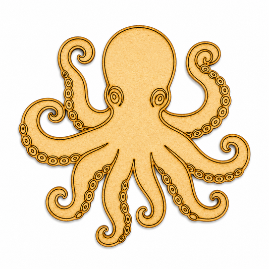 Laser-cut octopus MDF wooden cutout for painting, resin art, ocean-themed crafts, DIY décor and handmade projects