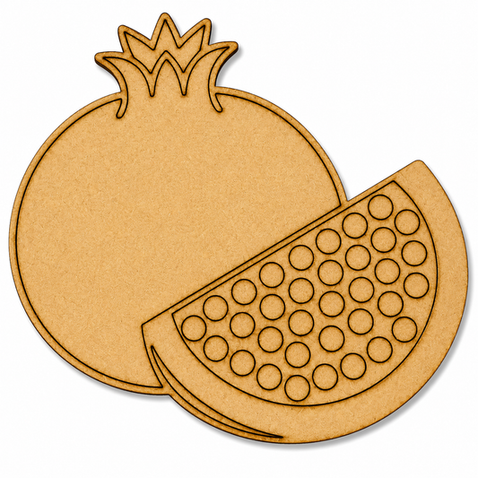 Pomegranate MDF wooden cutout blank with sliced fruit design for painting, resin art, Lippan art, kitchen décor, and DIY craft projects.