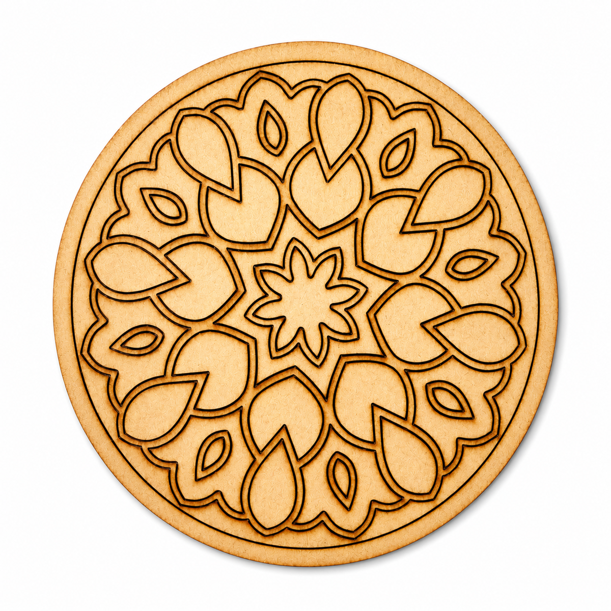 Round floral mandala MDF base with petal design for Lippan art, resin art, acrylic painting, mirror work and DIY wooden craft projects