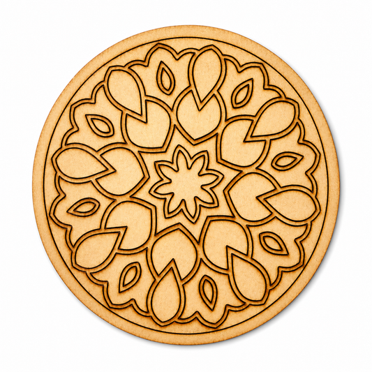 Round floral mandala MDF base with petal design for Lippan art, resin art, acrylic painting, mirror work and DIY wooden craft projects