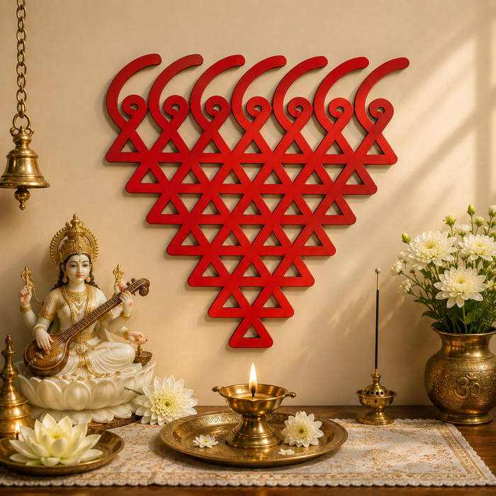 Saraswati Yantra MDF wooden cutout for pooja room décor, temple decor, mandap decor and DIY wall decoration.