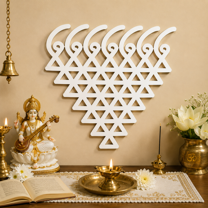 Saraswati Yantra MDF wooden cutout for pooja room décor, temple decor, mandap decor and DIY wall decoration.