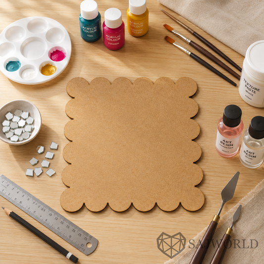Scalloped Square MDF Wooden Cutout Base for DIY Painting, Resin Art & Lippan Art