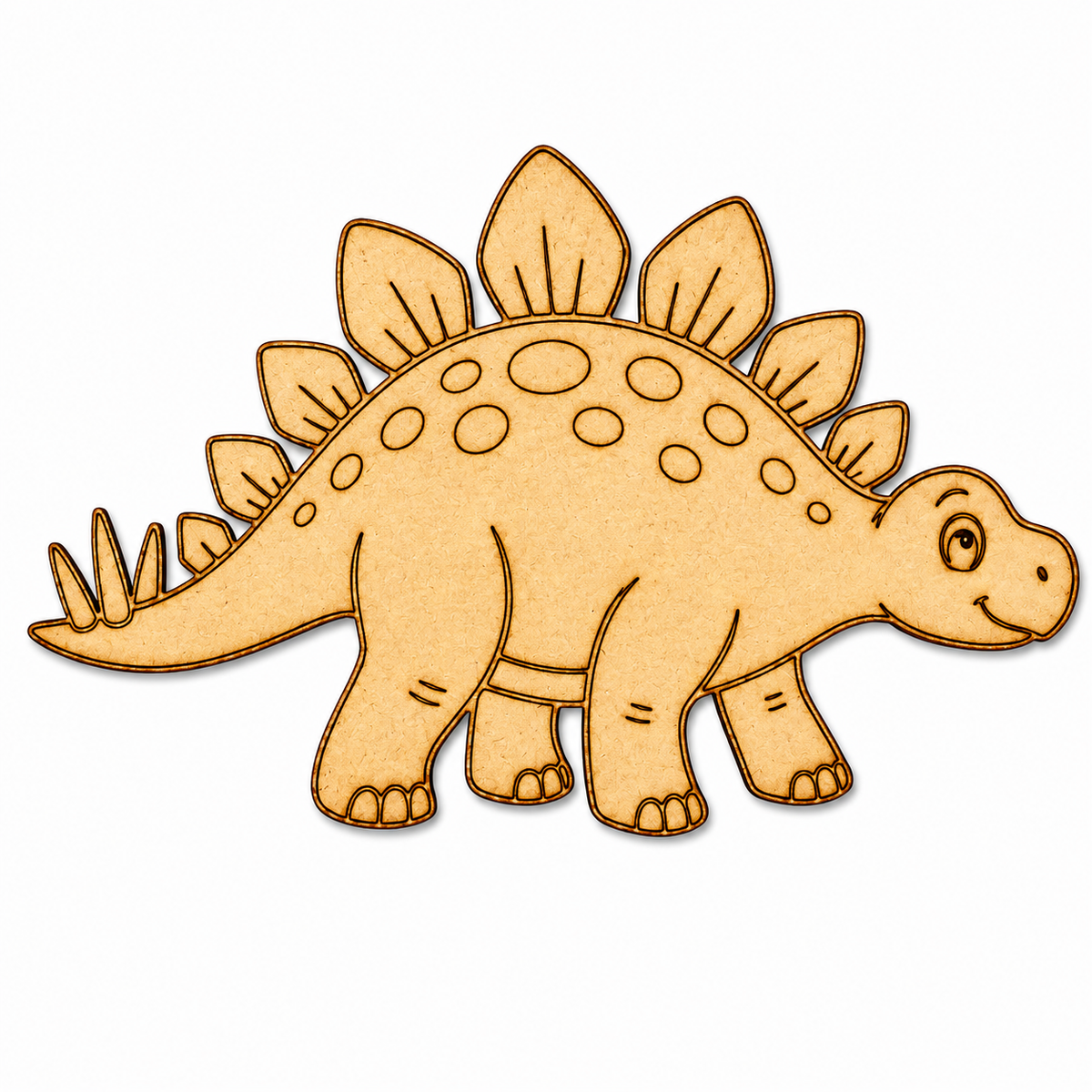 Stegosaurus dinosaur MDF wooden cutout for DIY painting, resin art, nursery décor, and dinosaur-themed craft projects