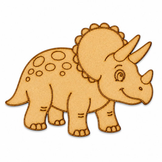 Triceratops dinosaur MDF wooden cutout for DIY painting, resin art, nursery décor, and kids dinosaur craft projects