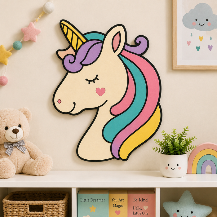 Unicorn face MDF wooden cutout for DIY painting, wall décor, nursery decoration, resin art and craft projects