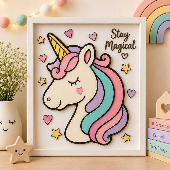 Unicorn face MDF wooden cutout for DIY painting, wall décor, nursery decoration, resin art and craft projects