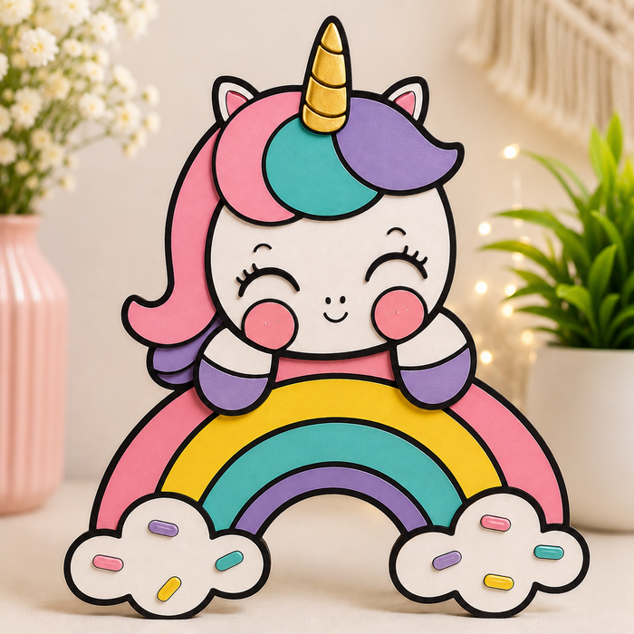 Cute unicorn rainbow MDF wooden cutout for kids painting, nursery decoration, resin art and DIY crafts