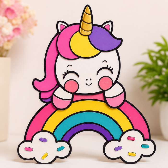 Cute unicorn rainbow MDF wooden cutout for kids painting, nursery decoration, resin art and DIY crafts