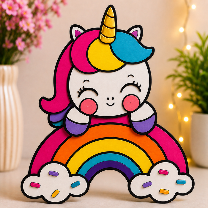 Cute unicorn rainbow MDF wooden cutout for kids painting, nursery decoration, resin art and DIY crafts